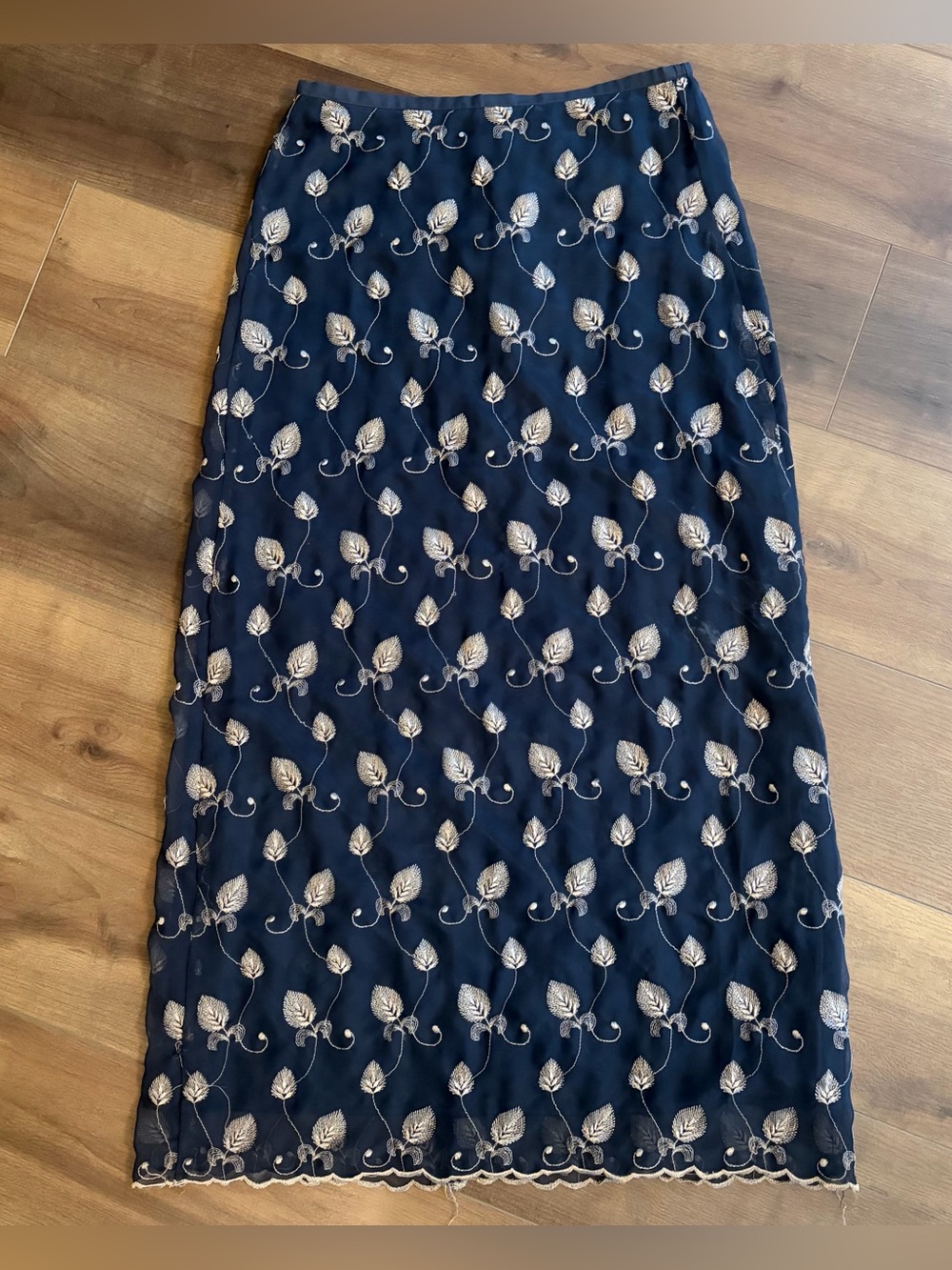 Vintage 90s Y2K Express navy blue embroidered Fairycore maxi skirt 7/8 festival